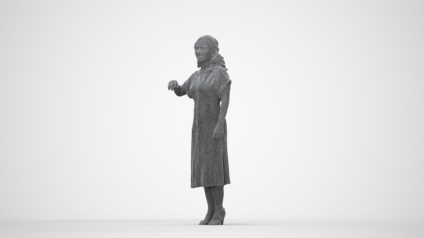 realistic 3D woman casual standing, scanned archviz people for Blender and 3ds Max, wireframe back view
