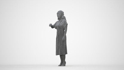 realistic 3D woman casual standing, scanned archviz people for Blender and 3ds Max, wireframe back view