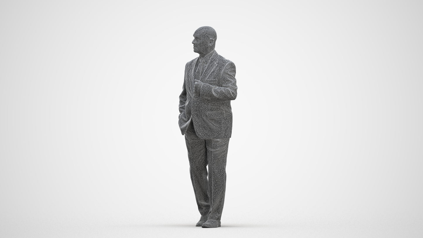 scanned 3D senior man business, photogrammetry people for Enscape and V-Ray, three-quarter front view render