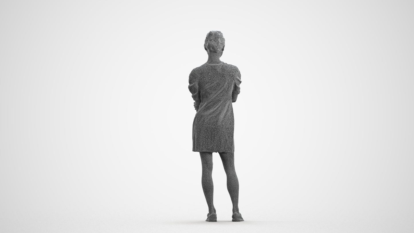 realistic 3D human woman business standing, archviz people FBX OBJ for Blender, wireframe front view