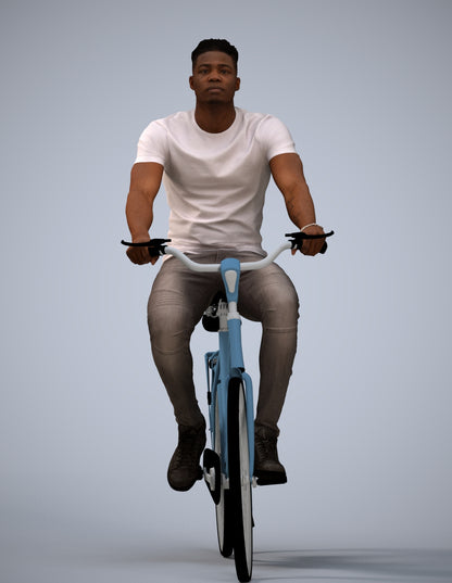scanned 3D man casual cycling, photogrammetry people for Enscape and V-Ray
