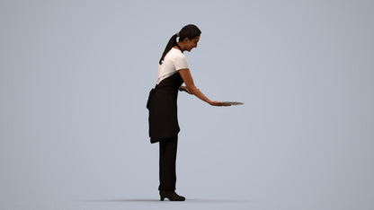 realistic 3D human woman hospitality, archviz people FBX OBJ for Blender, side view render