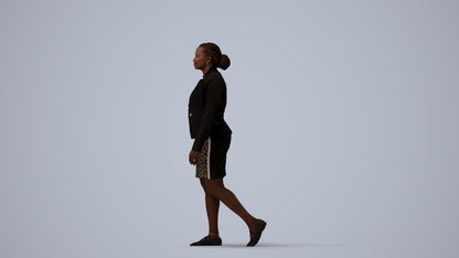 realistic 3D human woman business walking, archviz people FBX OBJ for Blender, three-quarter view render