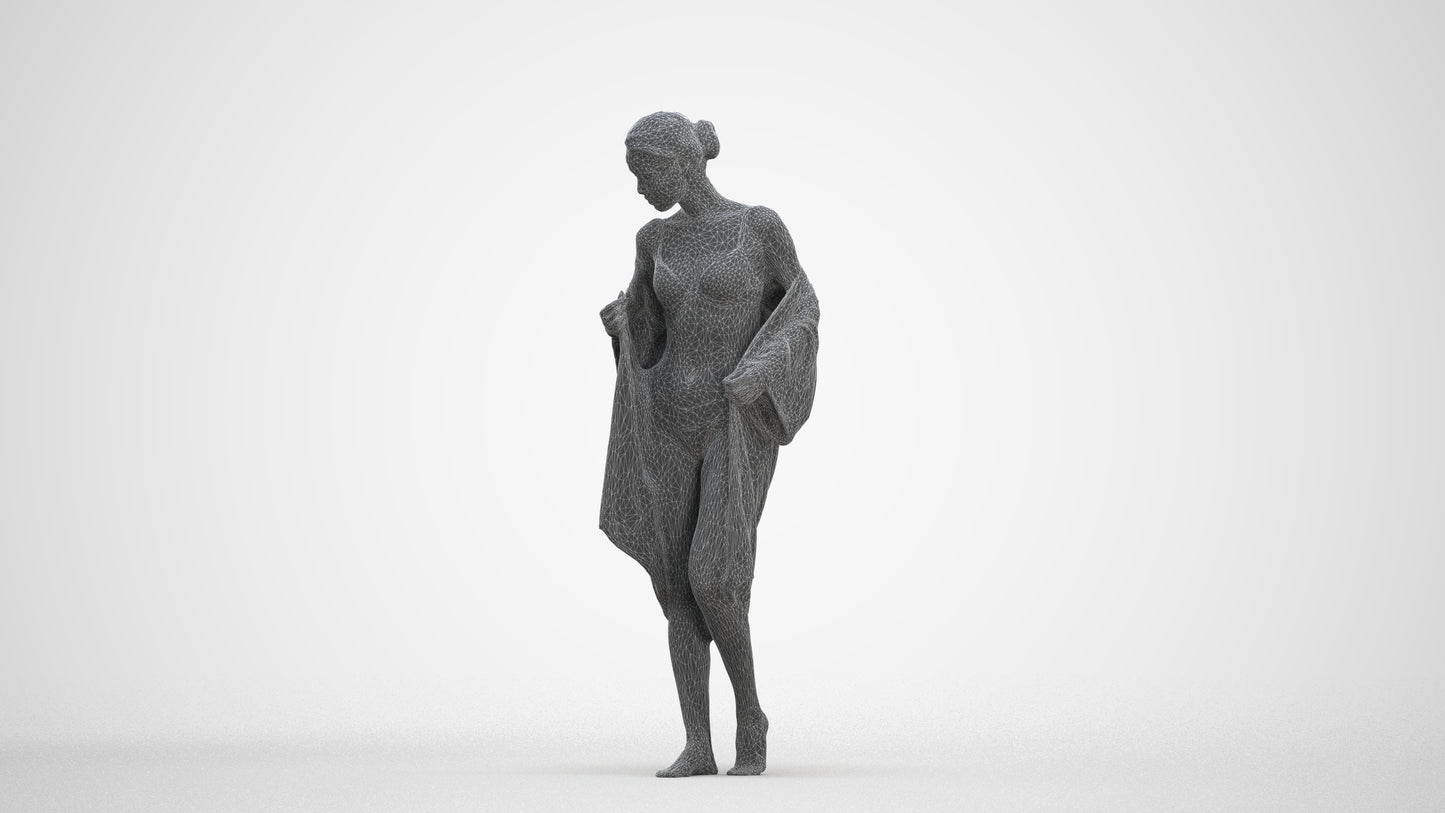 photogrammetry 3D woman bathroom, realistic human model archviz FBX, three-quarter front view render