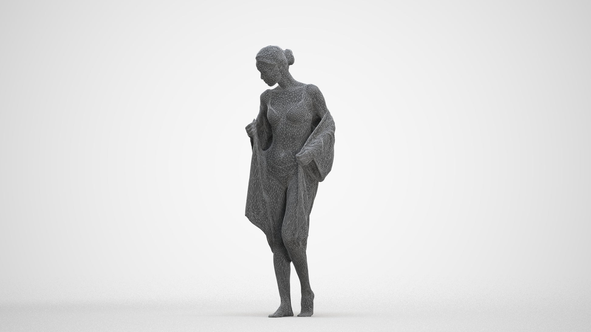 photogrammetry 3D woman bathroom, realistic human model archviz FBX, three-quarter front view render