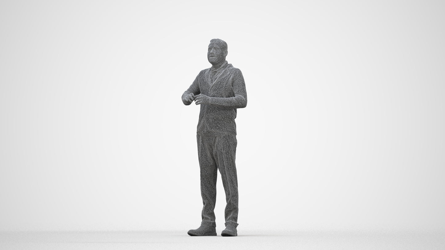 scanned 3D man business standing, photogrammetry people for Enscape and V-Ray, wireframe back view