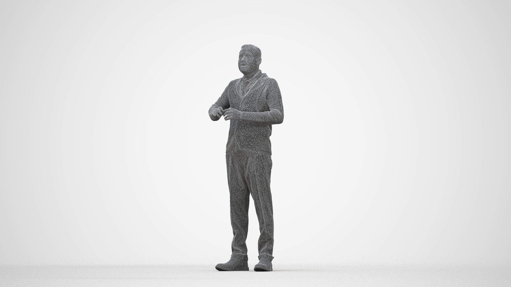 scanned 3D man business standing, photogrammetry people for Enscape and V-Ray, wireframe back view