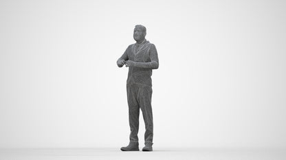 scanned 3D man business standing, photogrammetry people for Enscape and V-Ray, wireframe back view