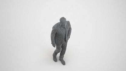 realistic 3D human man business, archviz people FBX OBJ for Blender, wireframe three-quarter view
