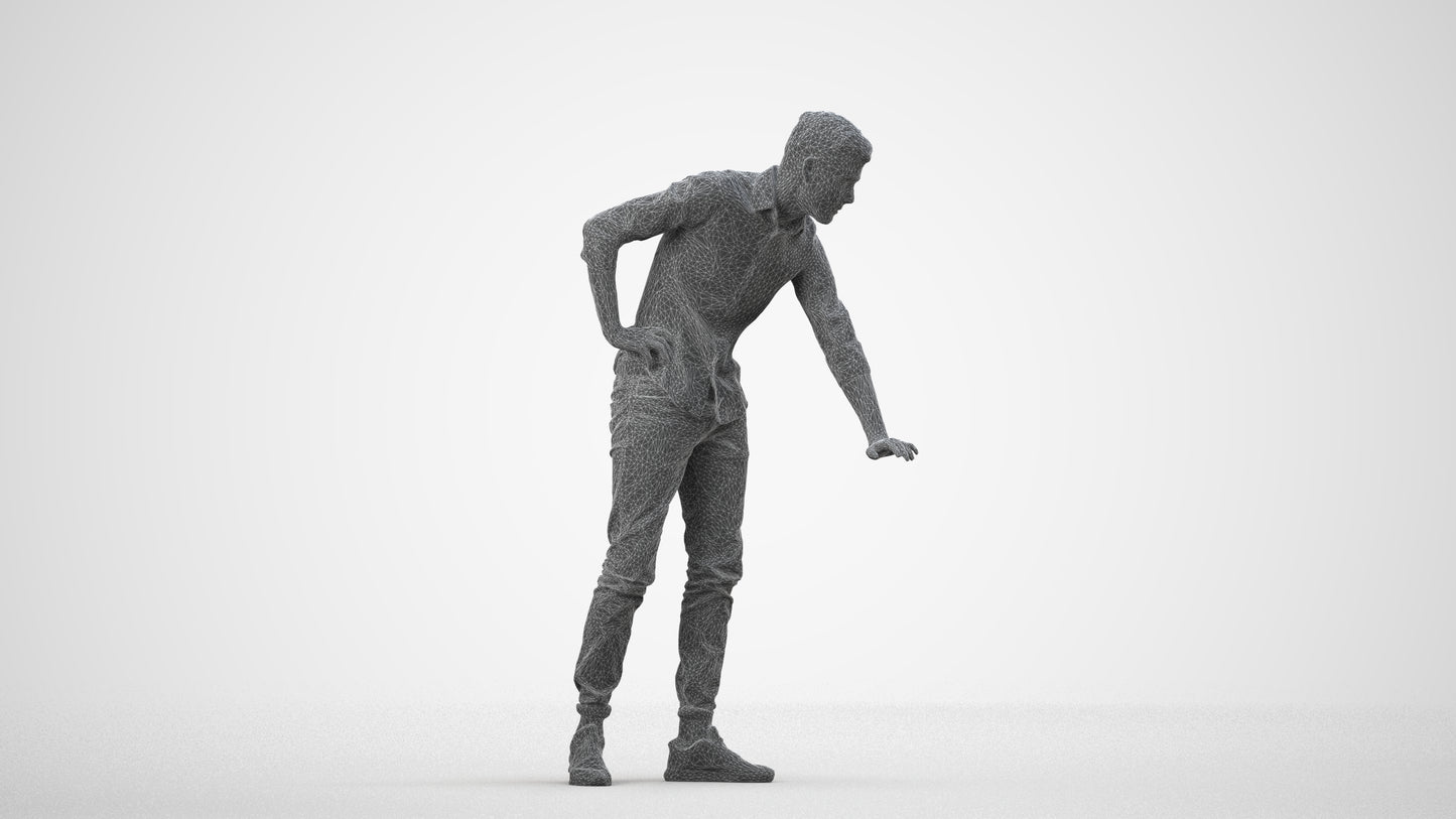 realistic 3D human man casual standing, archviz people FBX OBJ for Blender, wireframe side view