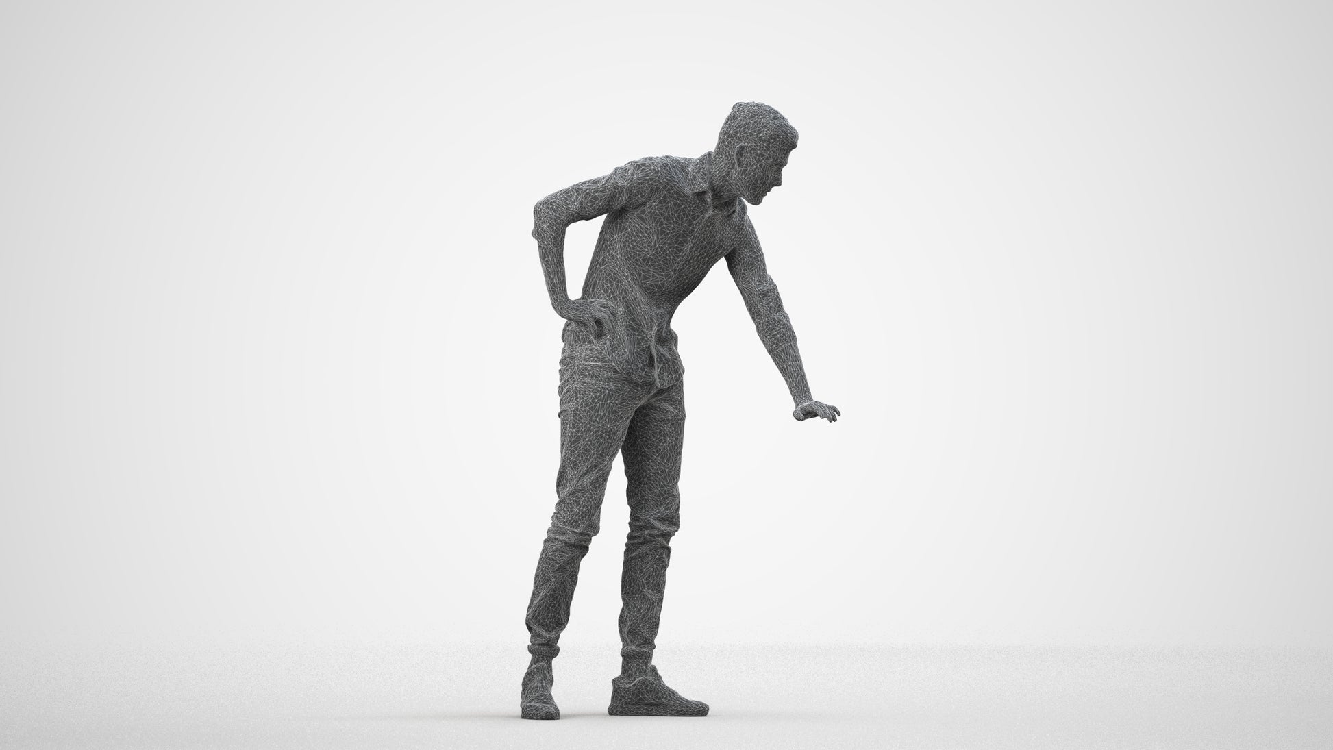 realistic 3D human man casual standing, archviz people FBX OBJ for Blender, wireframe side view