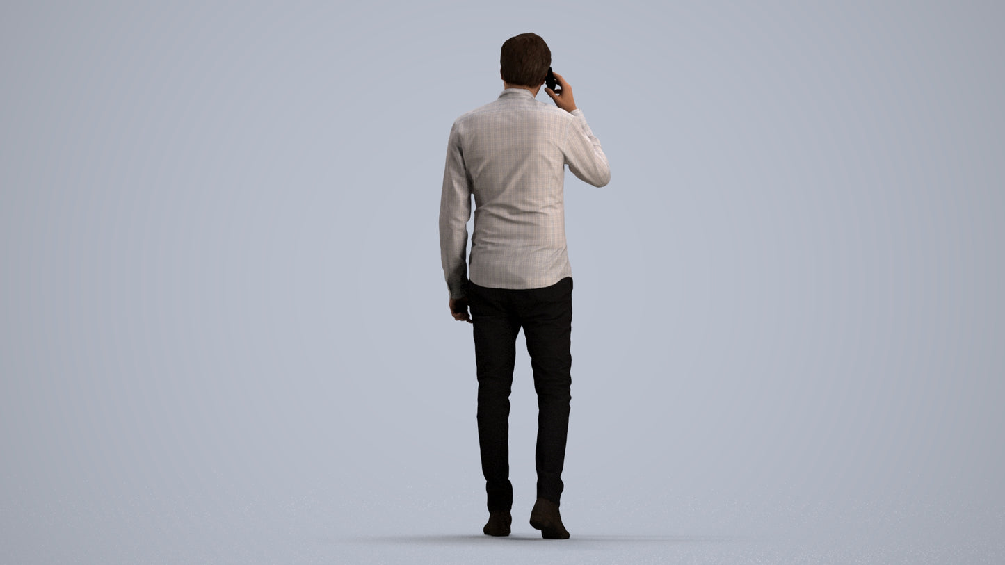 3D scanned man walking business, photorealistic archviz people for Enscape and SketchUp, front view render
