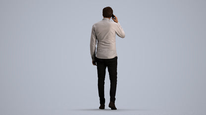 3D scanned man walking business, photorealistic archviz people for Enscape and SketchUp, front view render