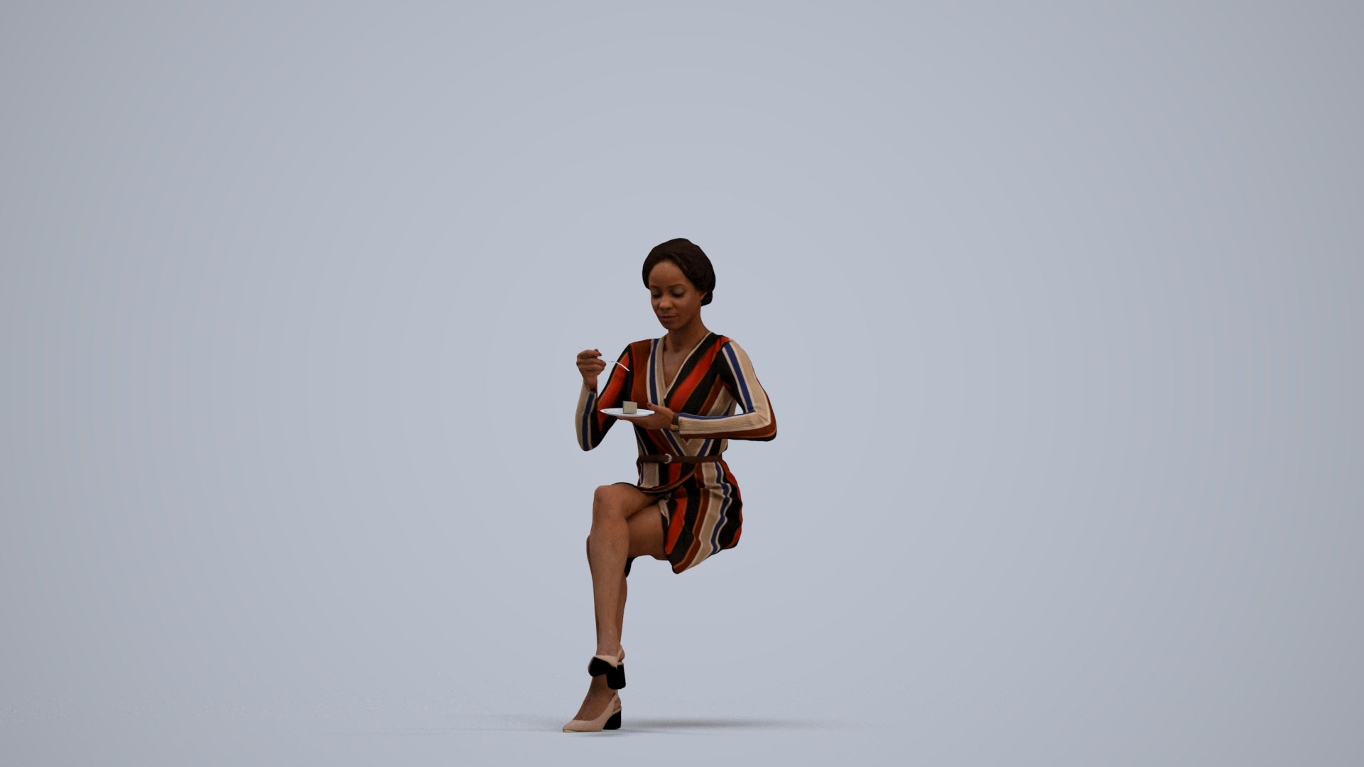 scanned 3D woman casual sitting, photogrammetry people for Enscape and V-Ray, standing pose render