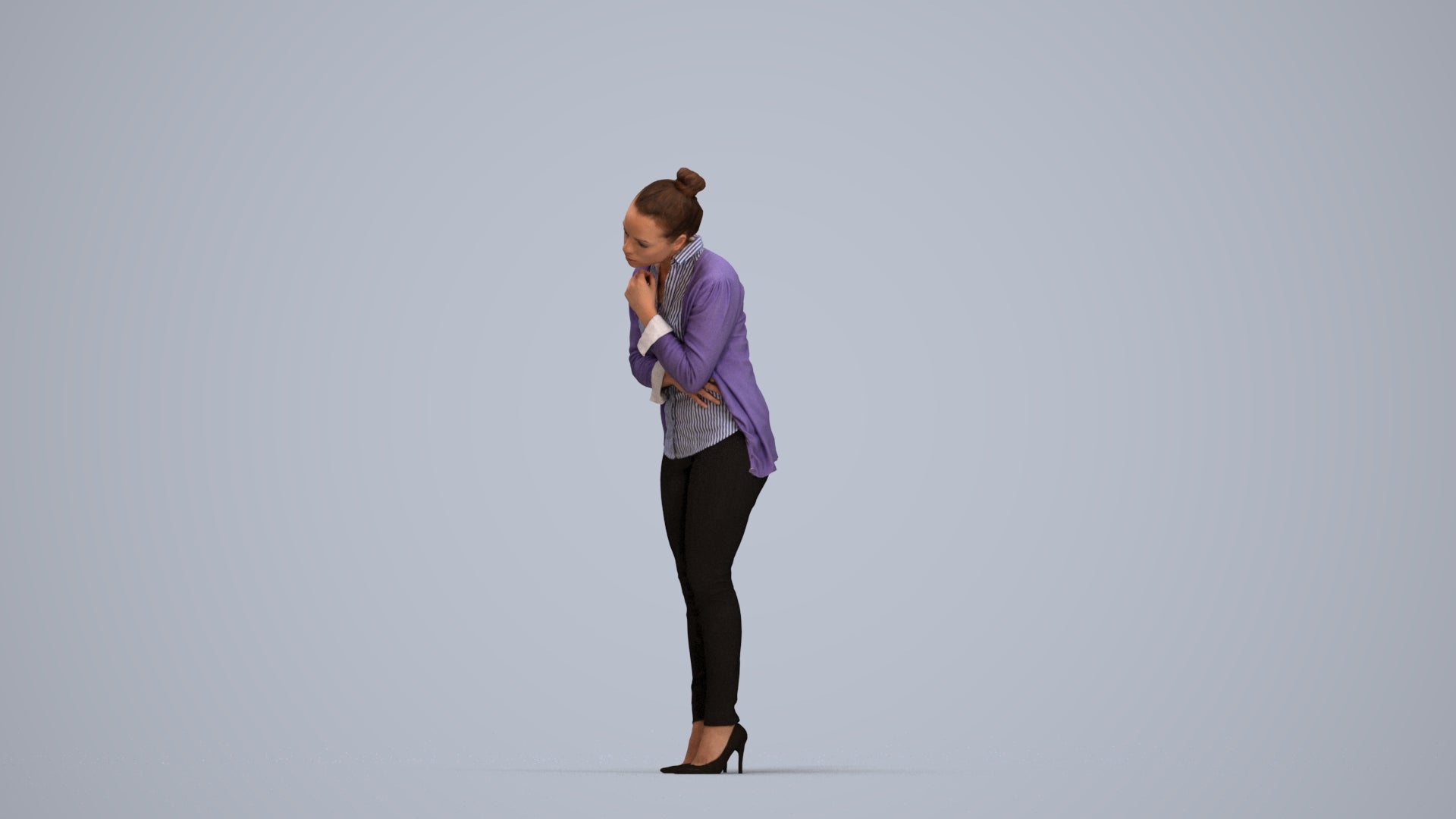 photogrammetry 3D woman business standing, realistic human model archviz FBX, top-down view render