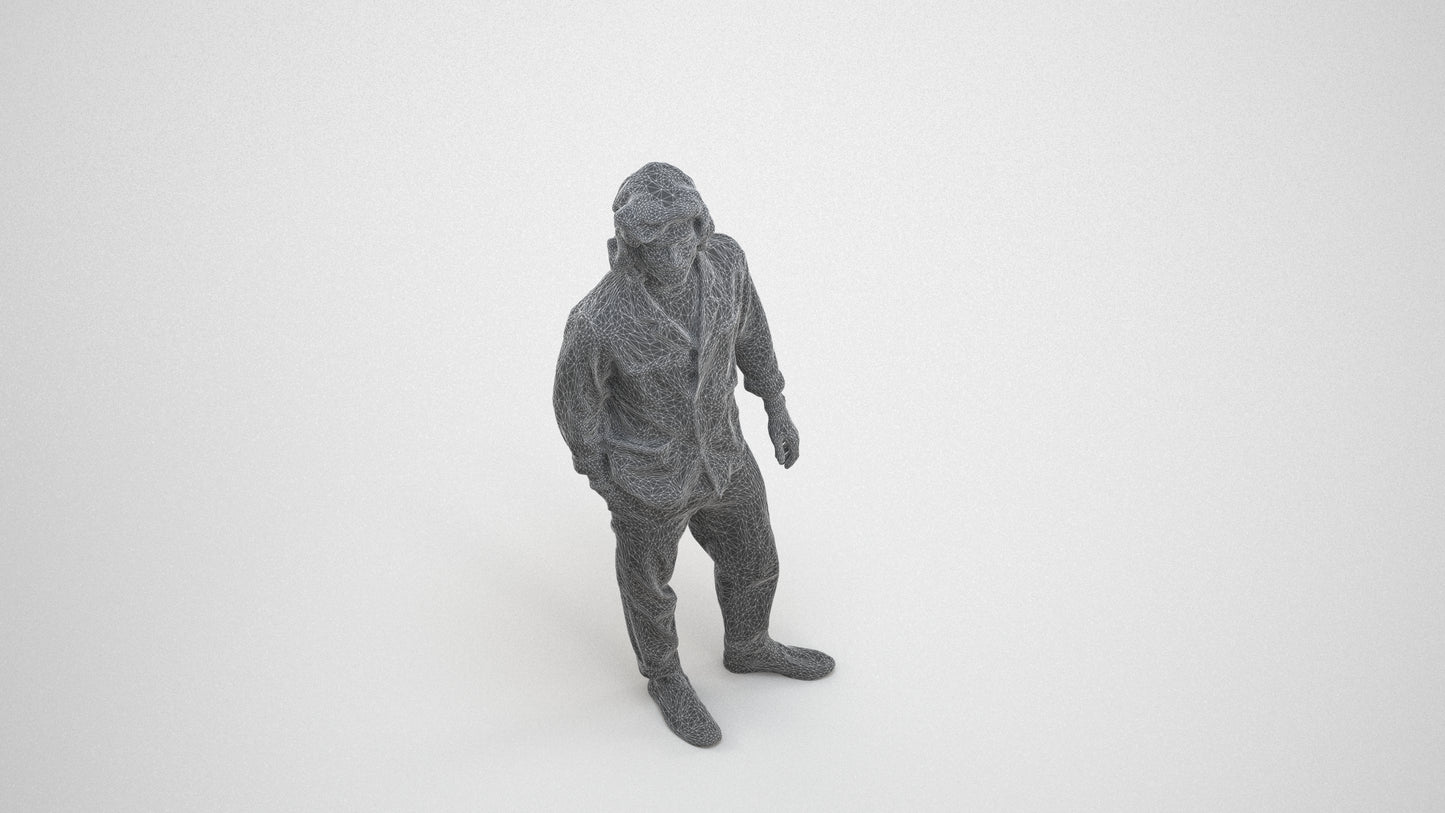 photogrammetry 3D man casual formalaffairs, realistic human model archviz FBX, wireframe three-quarter view