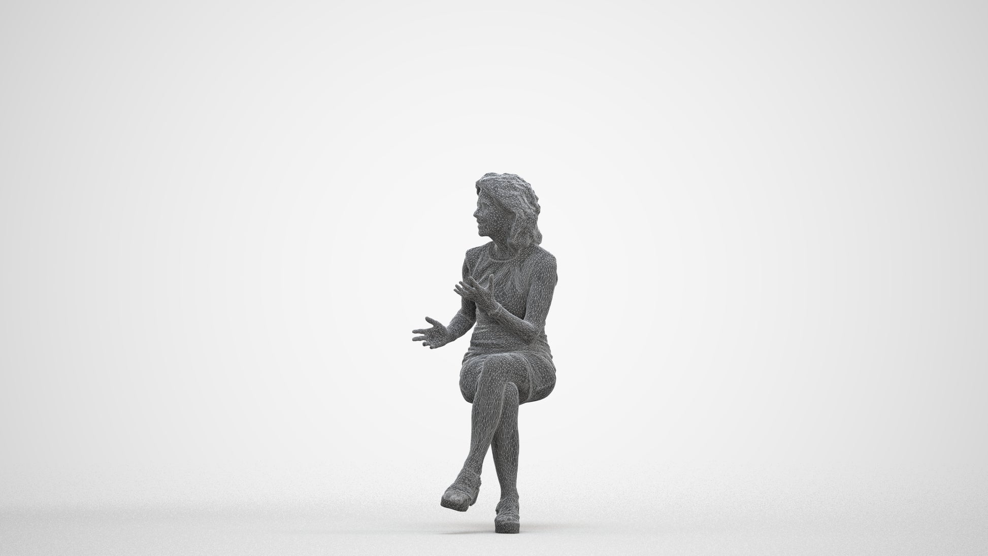 3D scanned woman sitting business, photorealistic archviz people for Enscape and SketchUp, three-quarter front view render