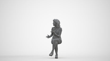 3D scanned woman sitting business, photorealistic archviz people for Enscape and SketchUp, three-quarter front view render