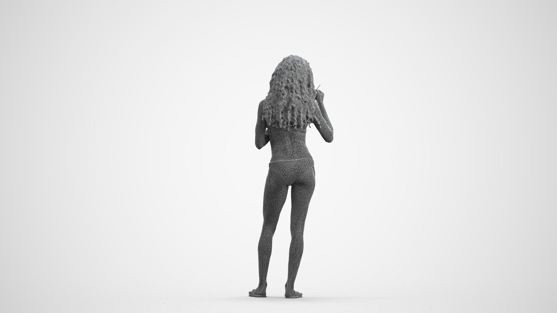 realistic 3D people woman pool, render-ready for V-Ray and Corona, FBX OBJ, wireframe front view