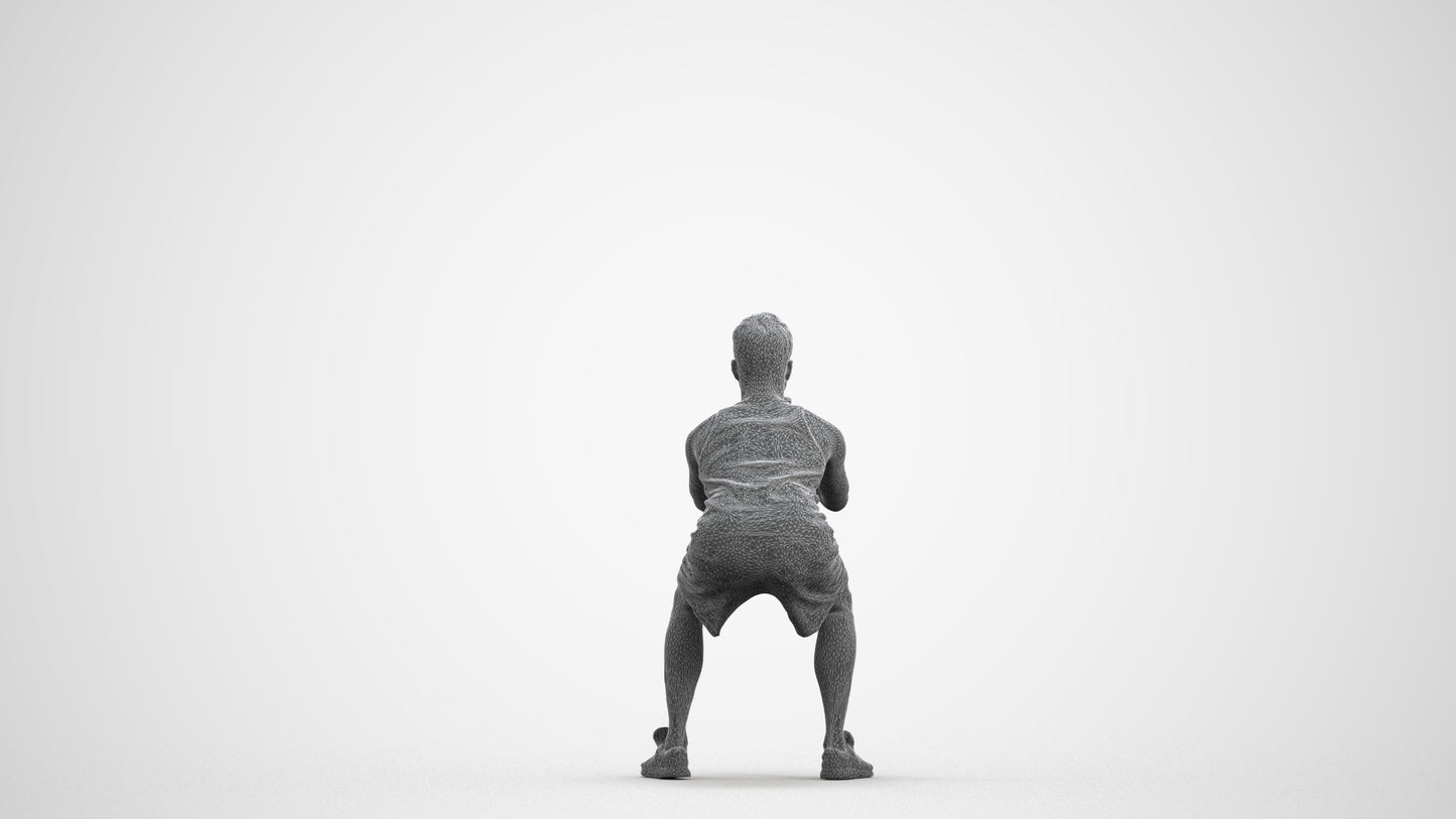 photogrammetry 3D man sport, realistic human model archviz FBX, wireframe front view