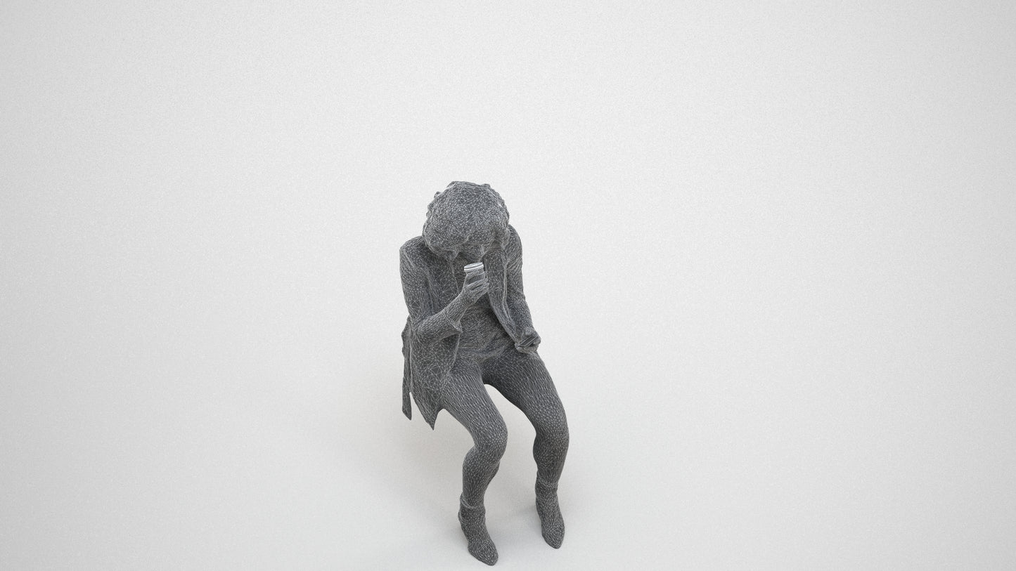 3D people model woman business sitting, scanned human for 3ds Max rendering, wireframe three-quarter view