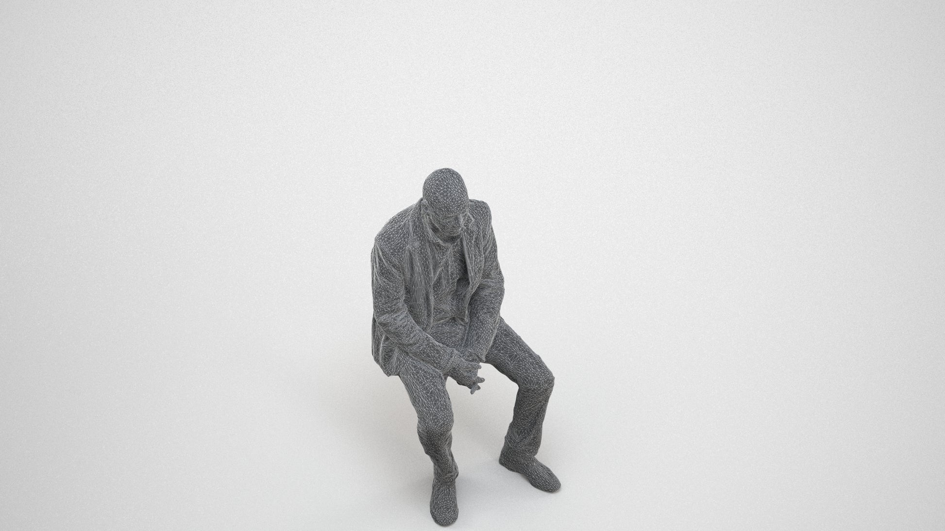 3D scanned senior man business, photorealistic archviz people for Enscape and SketchUp, wireframe three-quarter view
