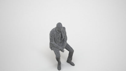 3D scanned senior man business, photorealistic archviz people for Enscape and SketchUp, wireframe three-quarter view