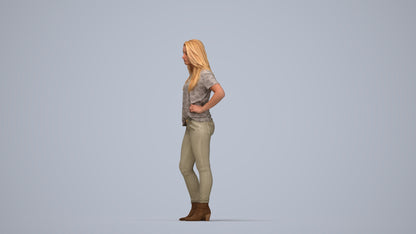 realistic 3D human woman casual standing, archviz people FBX OBJ for Blender, top-down view render