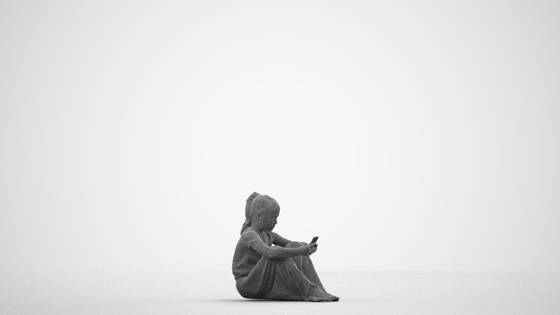 3D human model girl casual kids, photogrammetry scanned person for archviz, wireframe side view