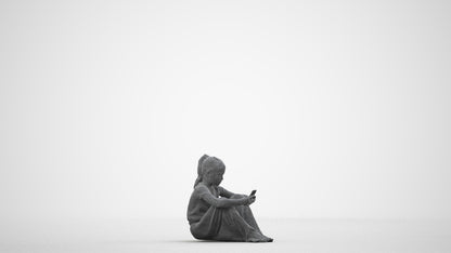 3D human model girl casual kids, photogrammetry scanned person for archviz, wireframe side view