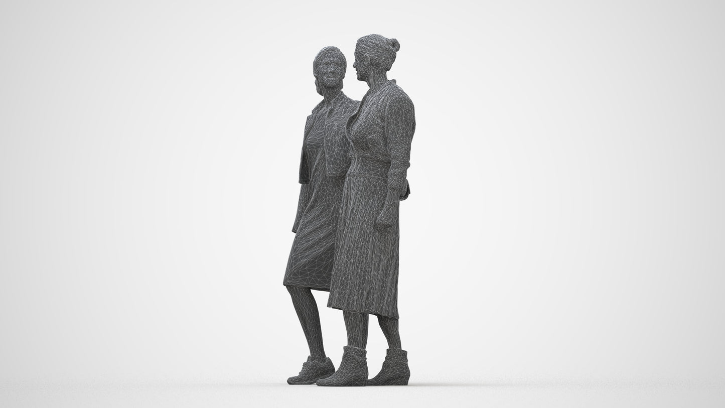 3D human model senior woman casual kids, photogrammetry scanned person for archviz, wireframe back view