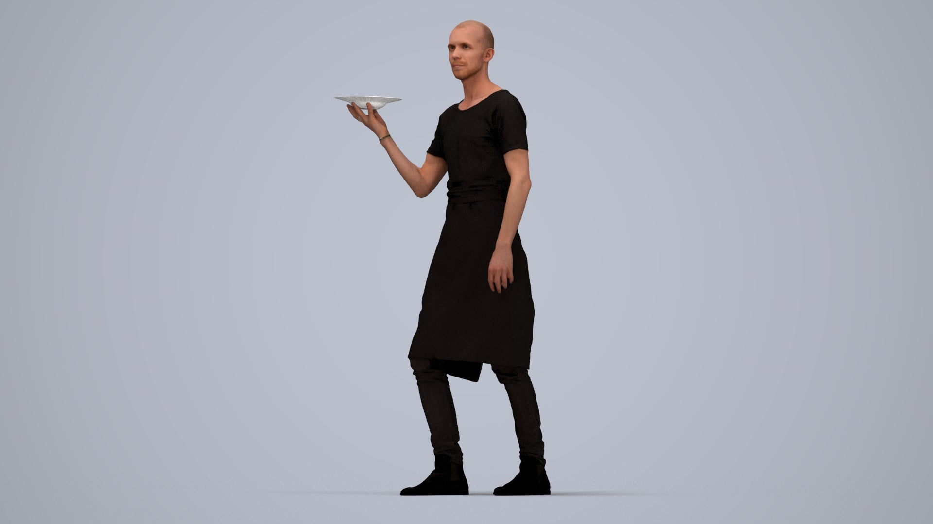 realistic 3D human man hospitality, archviz people FBX OBJ for Blender, top-down view render