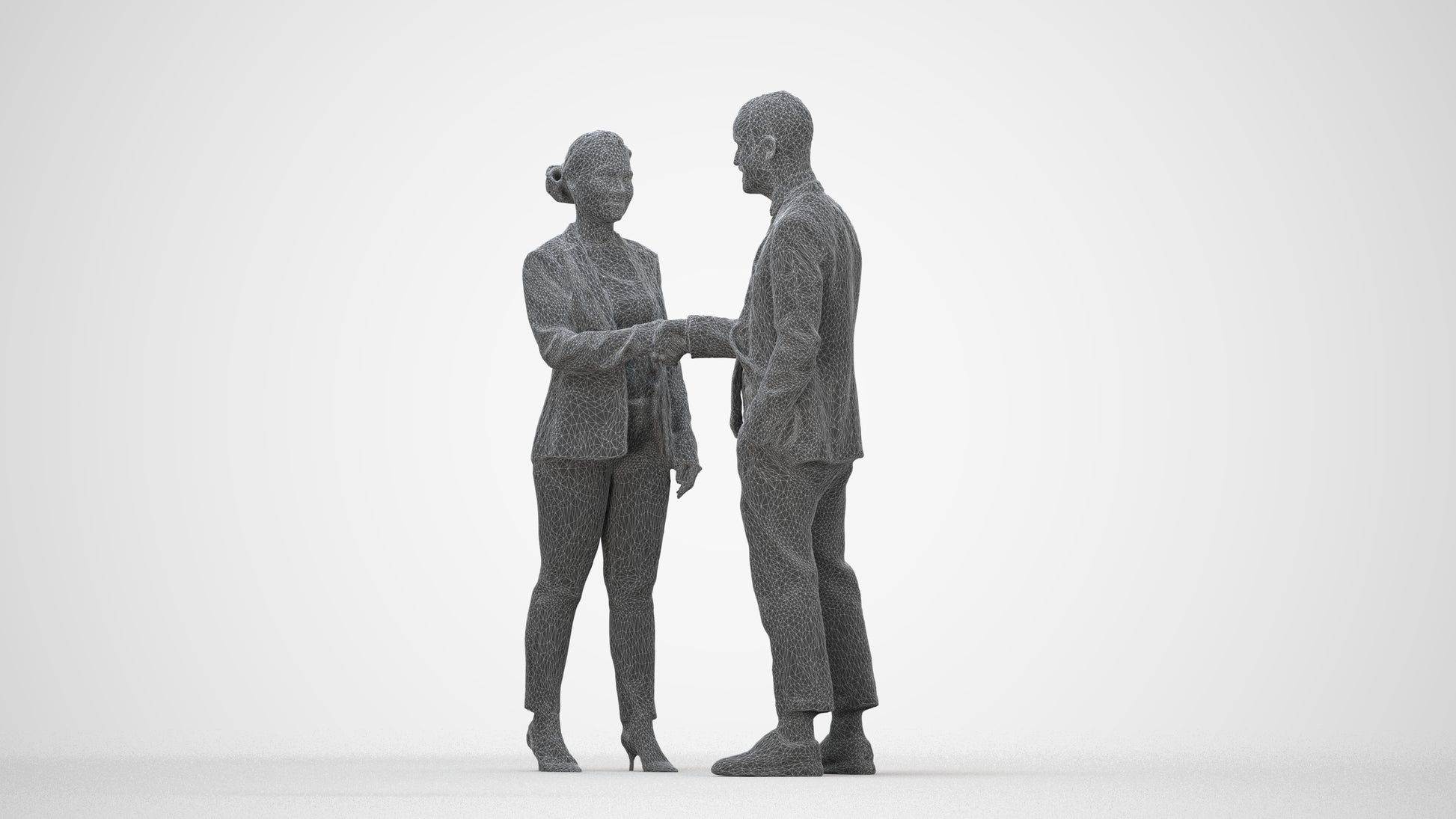 realistic 3D woman business, scanned archviz people for Blender and 3ds Max, wireframe back view