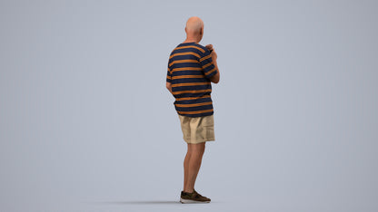3D human model senior man casual standing, photogrammetry scanned person for archviz, side view render