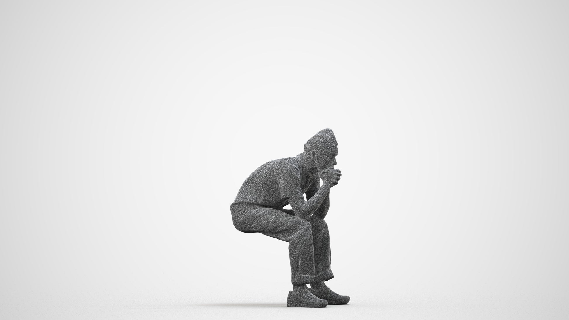 realistic 3D man casual sitting, scanned archviz people for Blender and 3ds Max, wireframe side view
