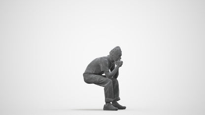 realistic 3D man casual sitting, scanned archviz people for Blender and 3ds Max, wireframe side view