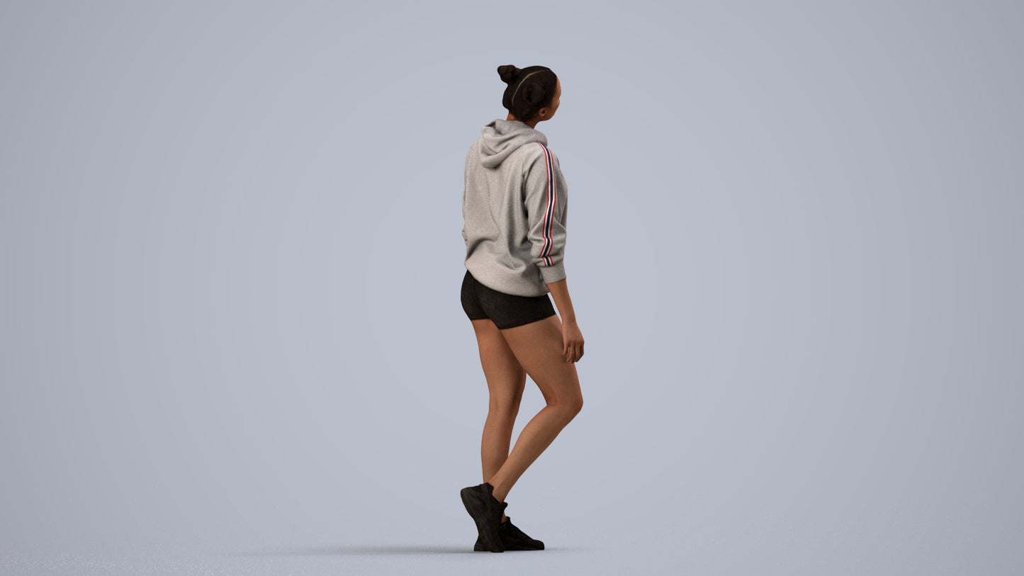 realistic 3D people woman casual walking, render-ready for V-Ray and Corona, FBX OBJ, side view render