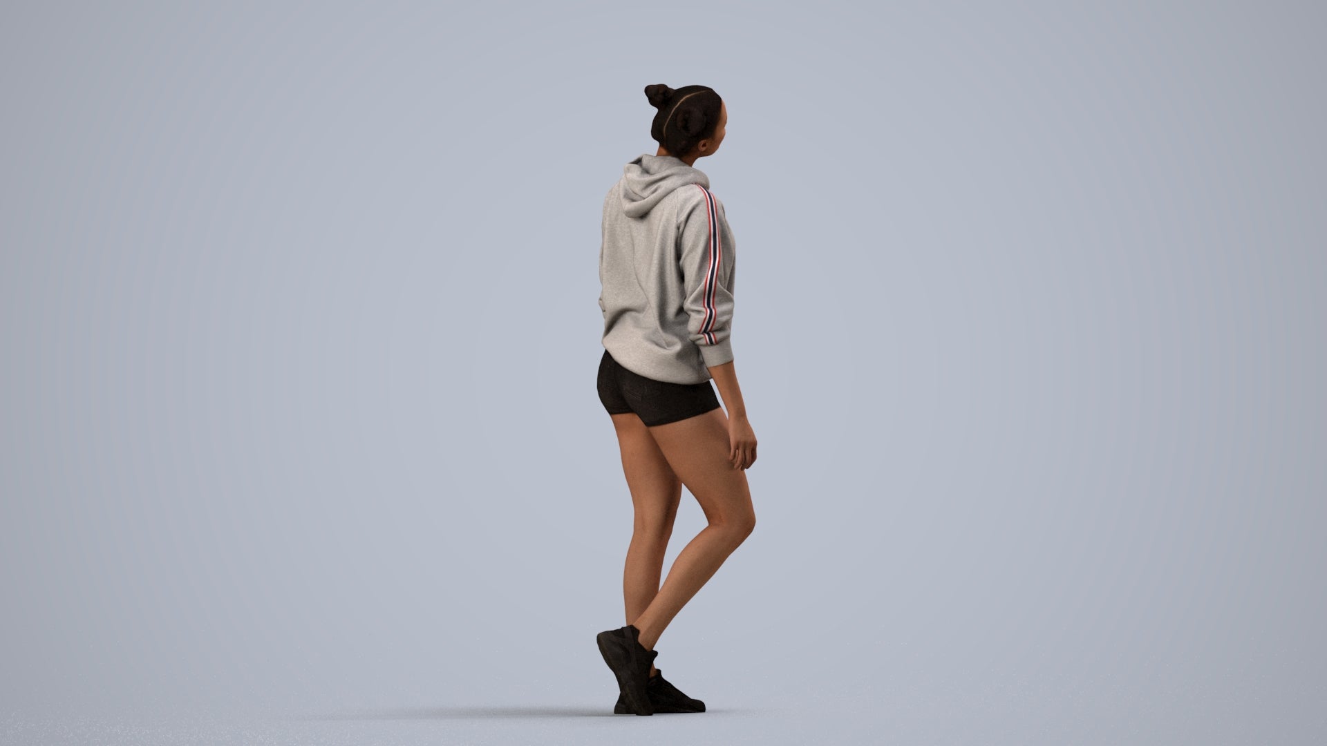 realistic 3D people woman casual walking, render-ready for V-Ray and Corona, FBX OBJ, side view render