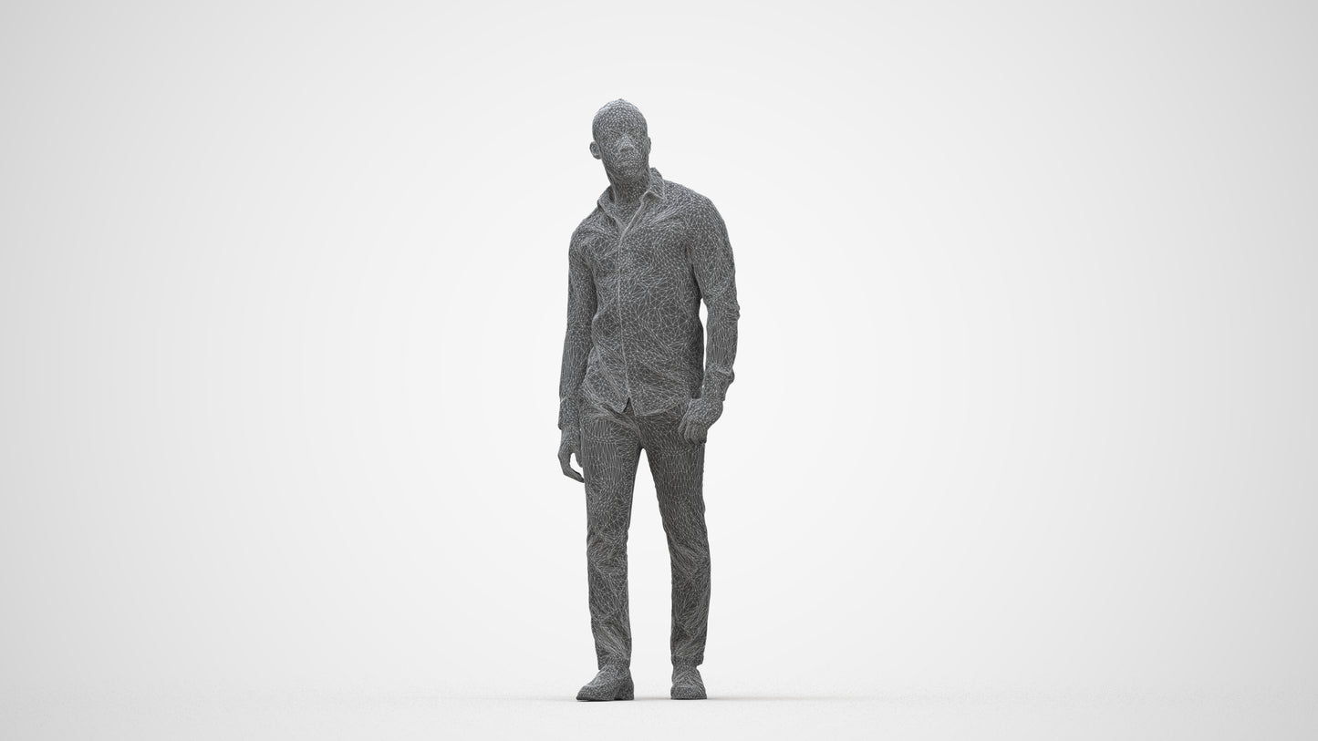 photogrammetry 3D man business walking, realistic human model archviz FBX, wireframe back view