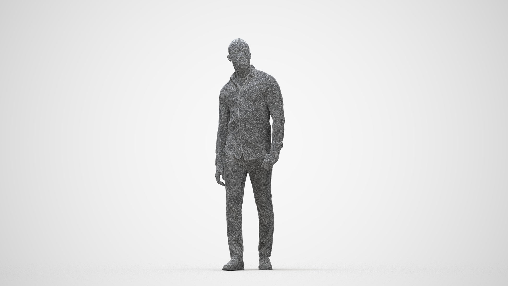 photogrammetry 3D man business walking, realistic human model archviz FBX, wireframe back view