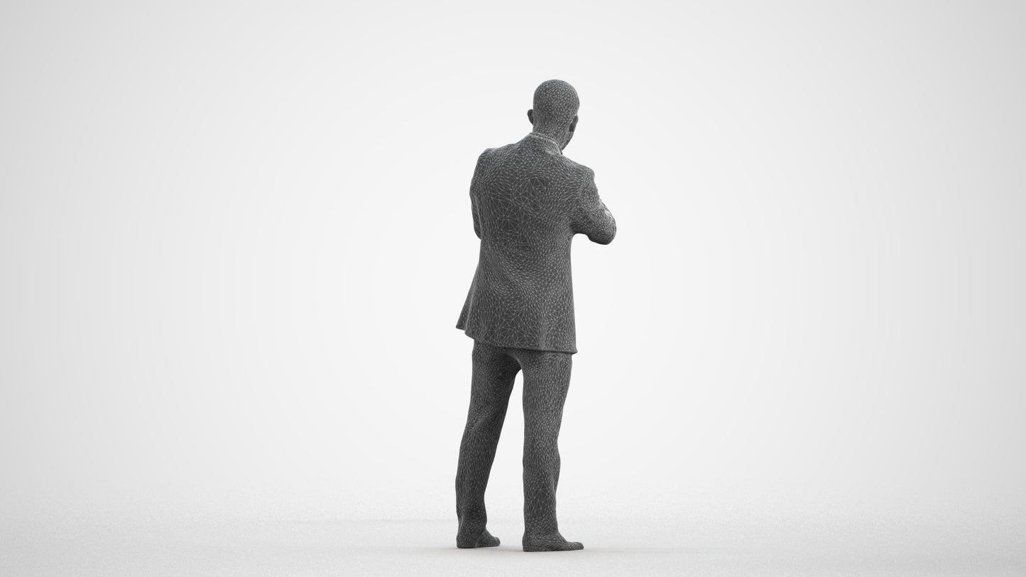photogrammetry 3D man business, realistic human model archviz FBX, wireframe front view