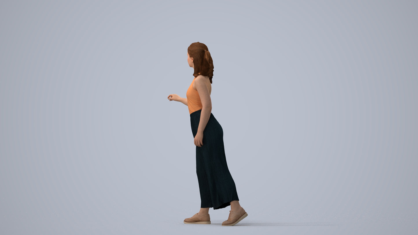 3D human model girl casual door, photogrammetry scanned person for archviz, three-quarter view render