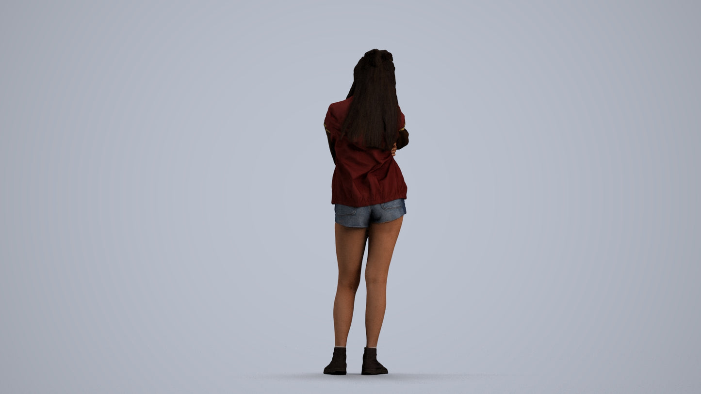 realistic 3D woman casual standing, scanned archviz people for Blender and 3ds Max, front view render