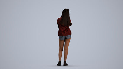 realistic 3D woman casual standing, scanned archviz people for Blender and 3ds Max, front view render