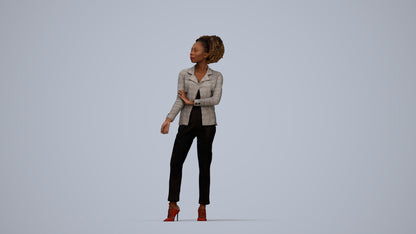 3D scanned woman standing business, photorealistic archviz people for Enscape and SketchUp, top-down view render
