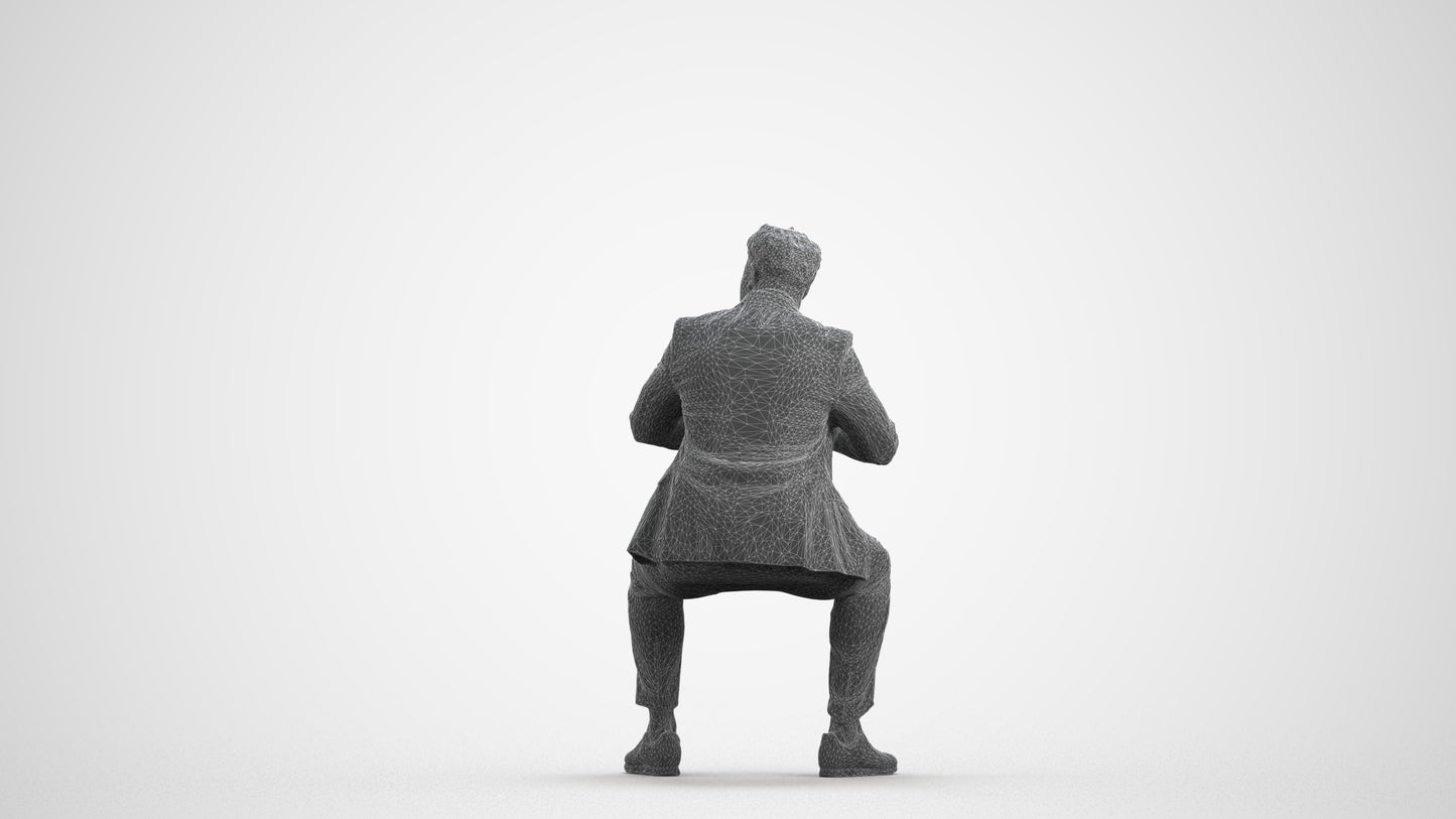 3D people model man business, scanned human for 3ds Max rendering, wireframe front view