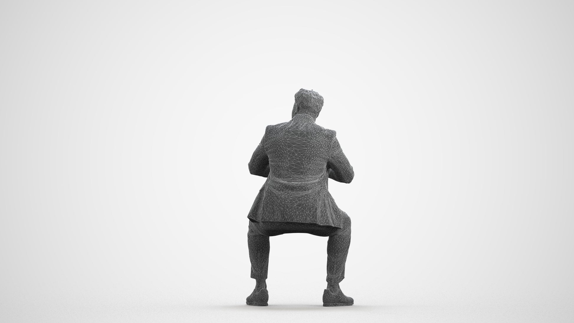 3D people model man business, scanned human for 3ds Max rendering, wireframe front view