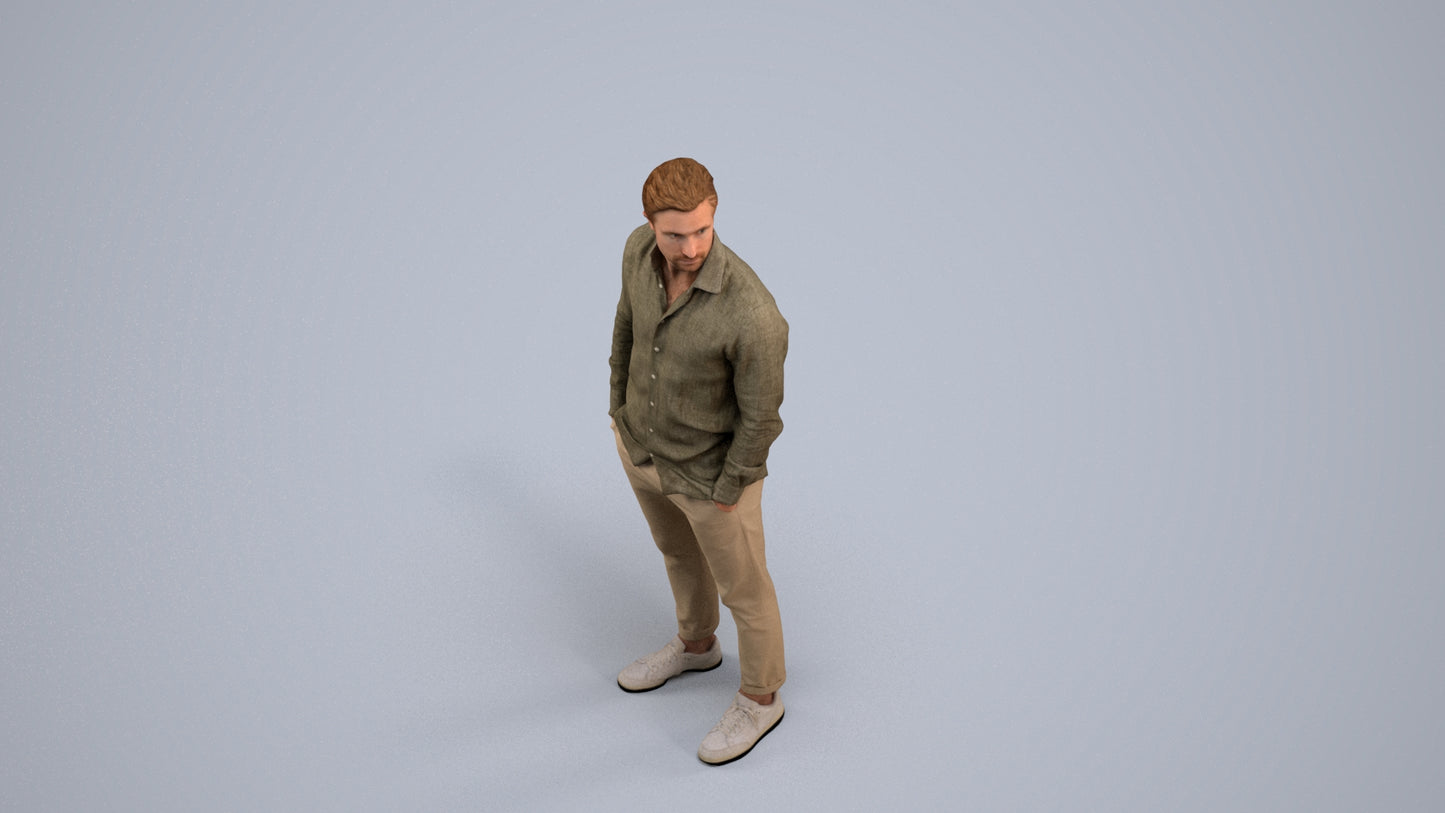 realistic 3D man casual standing, scanned archviz people for Blender and 3ds Max, back view render