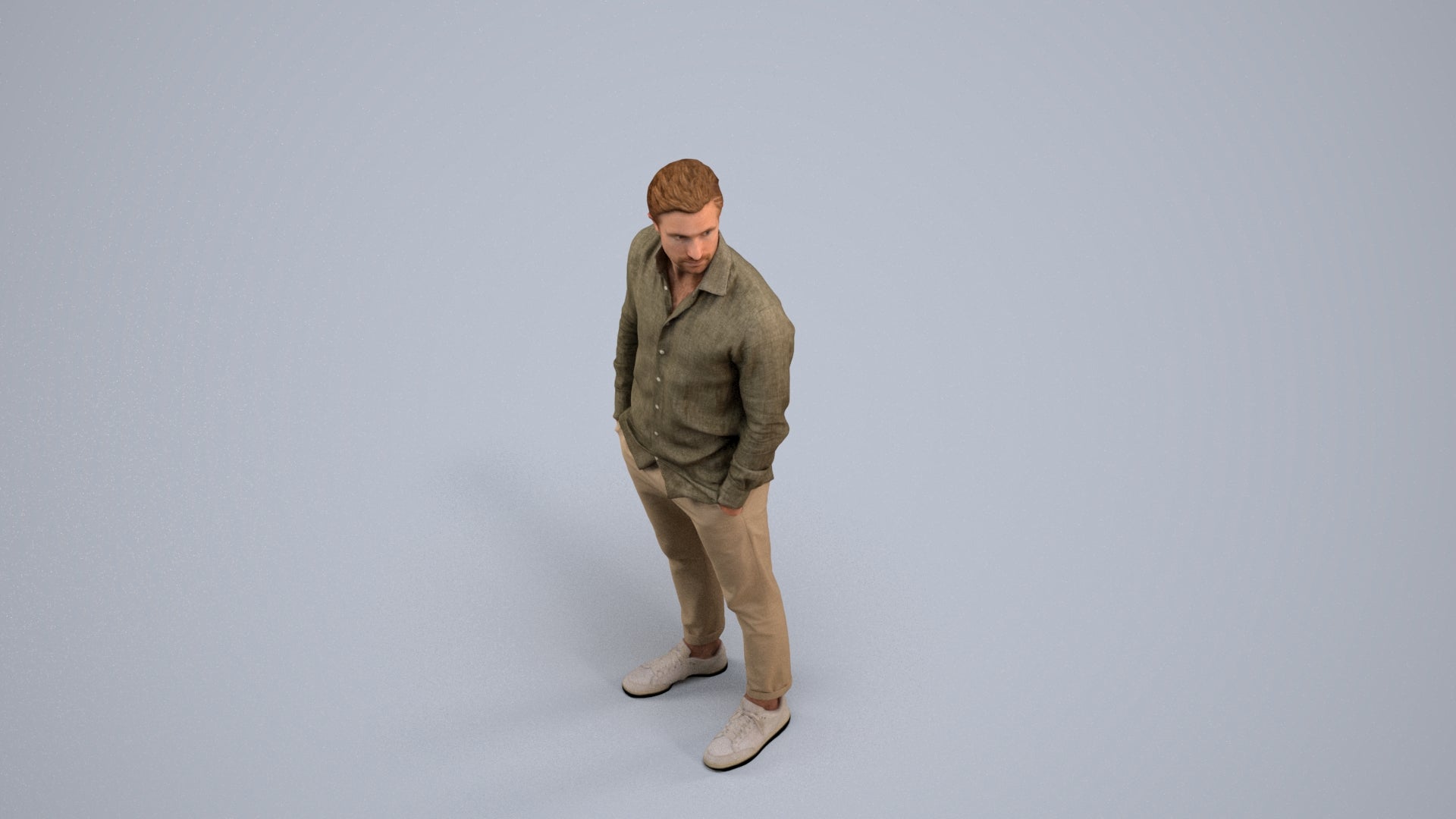 realistic 3D man casual standing, scanned archviz people for Blender and 3ds Max, back view render