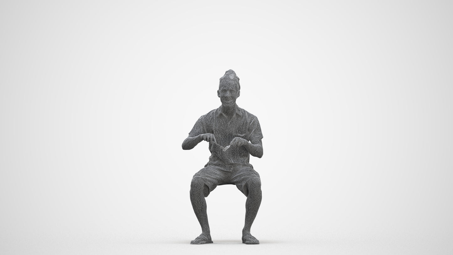 scanned 3D man casual sitting, photogrammetry people for Enscape and V-Ray, three-quarter front view render